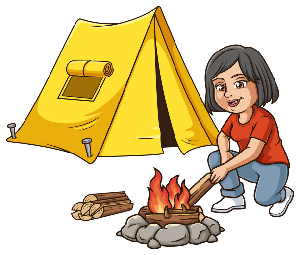 中年妇女野营卡通插画图片下载