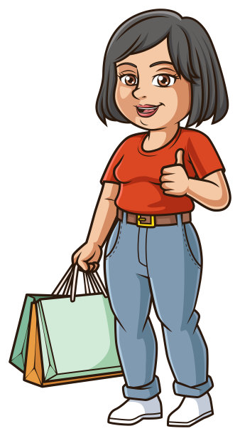 中年妇女购物卡通插画图片下载