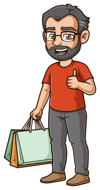 中年男子购物卡通插画图片下载