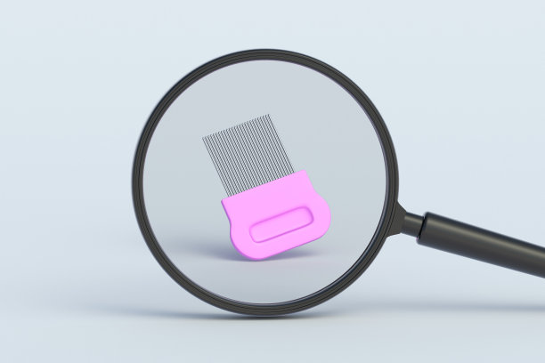 用梳子去除放大镜后面的虱子和虱子。三维渲染图片下载