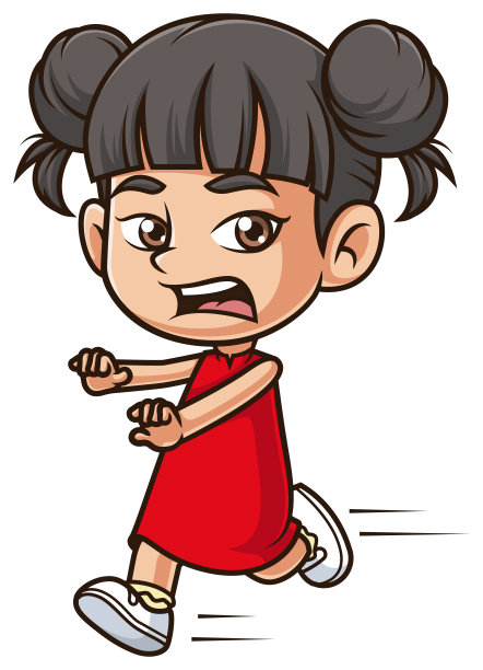 亚洲女孩害怕奔跑的卡通插画图片下载