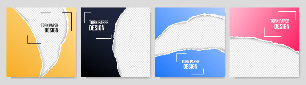 矢量插图。撕纸效果。彩色横幅收集。设计元素的社会媒体，网页模板，博客文章。装饰艺术。正方形大小的覆盖与3d阴影效果和几何框架图片下载