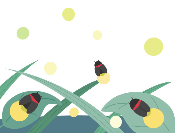 萤火虫在树叶上的插图图片下载