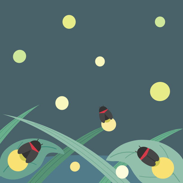 萤火虫在树叶上的插图图片下载