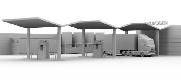 氢站燃料电池汽车加氢的粘土渲染图片下载
