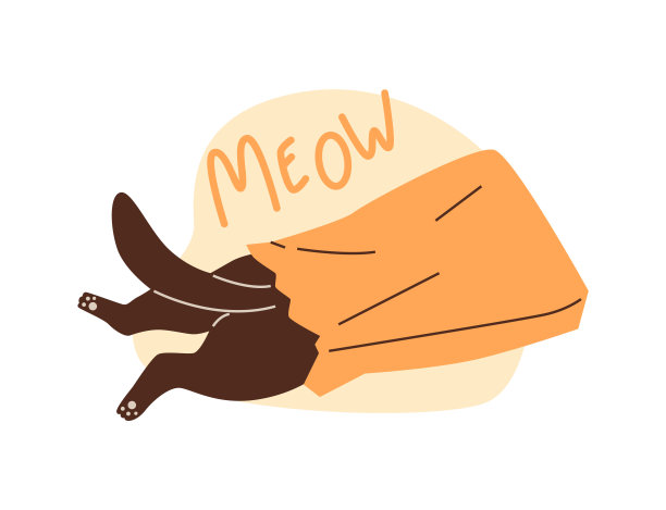 可爱的黑猫玩耍，爬进纸袋里，矢量有趣的隐藏小猫后视图，卡通毛茸茸的猫宠物，喵图片下载