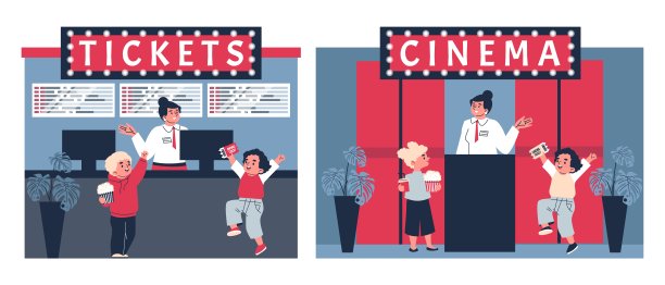 孩子们买电影票看动画片。图片下载