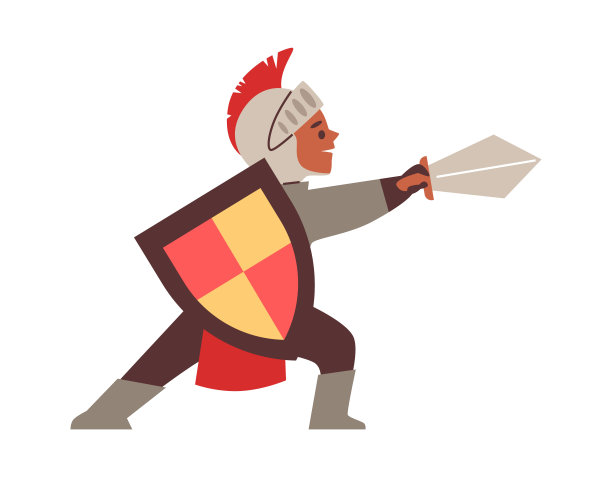 男孩穿着盔甲，手持盾牌和剑，矢量儿童穿着童话戏剧服装，演员表演图片下载