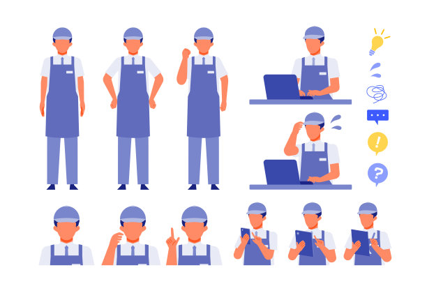 工作的人。解决问题的概念。漫画人物头像集。人们面对头像和图标。解决问题的人的特写图像。图片下载