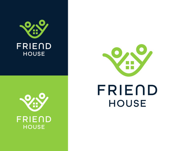 朋友之家的标志。友谊与房子图标标志设计插图。朋友之家标志设计灵感。图片下载