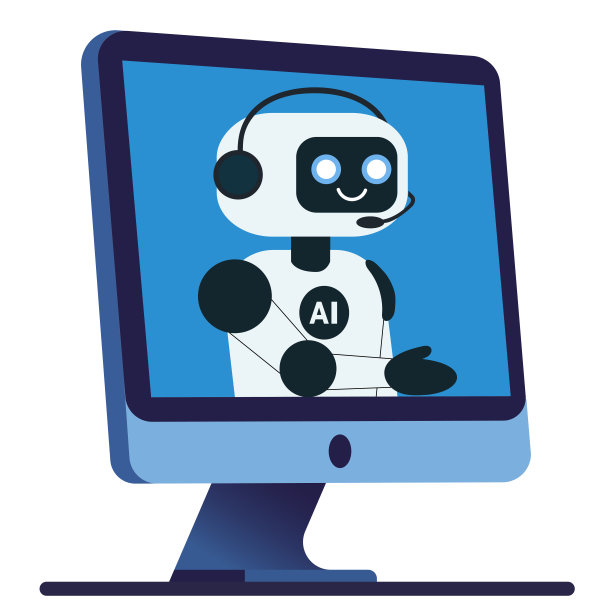 可爱的聊天机器人从显示器屏幕上伸出手图片下载