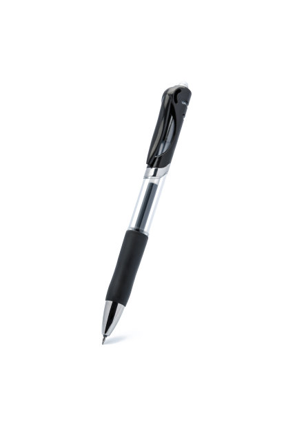 黑色凝胶自动笔倾斜在白色背景上，产品照片为化身sku市场图片下载