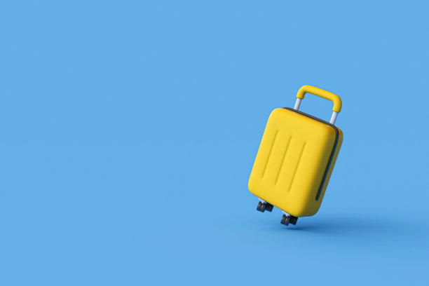 黄色行李箱的3d渲染，暑假概念。图片下载