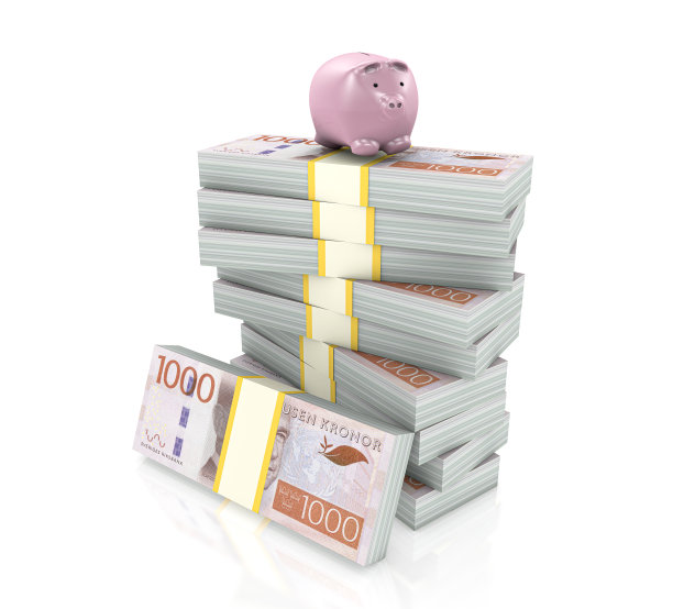 粉红色的小猪储蓄罐，上面印着瑞典克朗图片下载