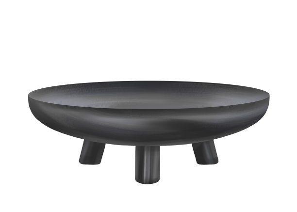 用来生火的黑色金属碗。露营设备用于烹饪，城外烧烤，在大自然中。户外娱乐，家庭周末。孤立的插图图片下载