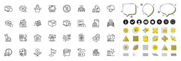 一套书车，包裹跟踪和充电站线图标的web应用程序。象形图标矢量图片下载