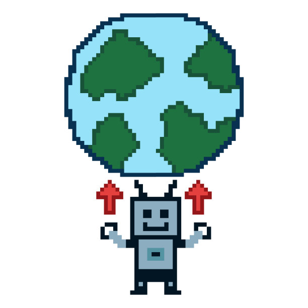 可爱的像素卡通机器人ai 8bit字符游戏机器人或ai用于教育机器学习聊天大头8bit机器人矢量技术ai机器人。图片下载
