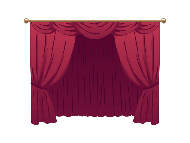 红色窗帘，金色檐口。图片下载