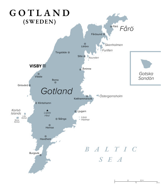 哥特兰，瑞典最大的岛屿，灰色的政治地图图片下载