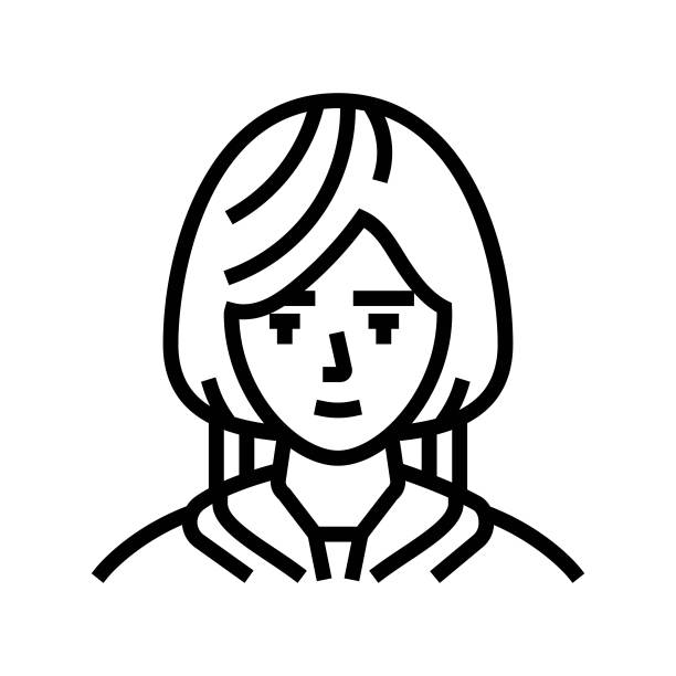 女孩头像日本线图标矢量插图图片下载