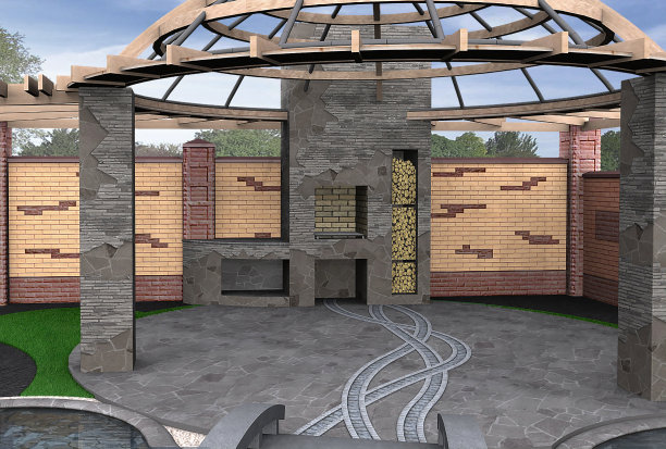 凉亭邀请内部，3d渲染图片下载