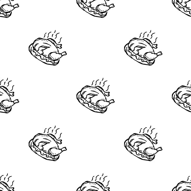 无缝烤火鸡图案。绘制烤火鸡背景。涂鸦手绘火鸡插图图片下载
