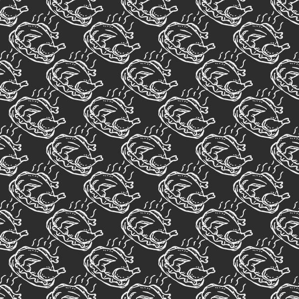 无缝烤火鸡图案。绘制烤火鸡背景。涂鸦手绘火鸡插图图片下载