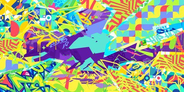 酷新潮抽象城市街头艺术涂鸦风格矢量拼贴插画背景模板图片下载