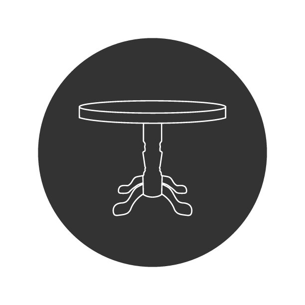 圆桌矢量线图标在平面上。向量图片下载