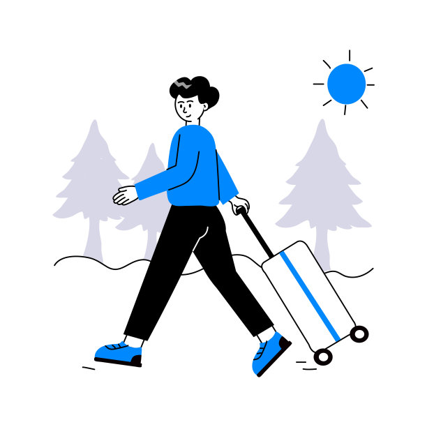 带着旅行插画风格手提箱的男人图片下载
