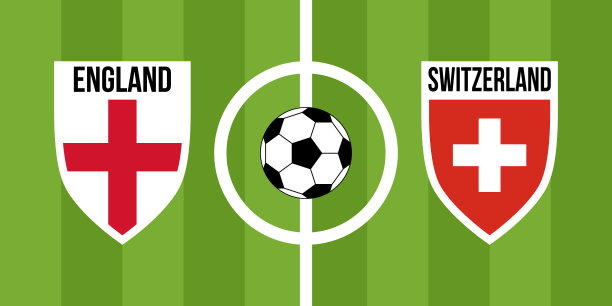 英格兰对瑞士，两队盾形国旗图片下载