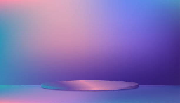 工作室背景，房间与三维讲台基座显示丁香色，绿蓝色墙壁。横幅模板未来的霓虹灯未来的网络空间产品图片下载