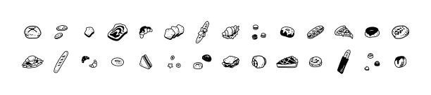 法国糕点风格的极简主义图标。甜品、面包房、巧克力等可爱的线条设计元素。牛角面包，法棍面包，切片蛋糕矢量素描图纸。午餐，早午餐，早餐都配波西米亚插画图片下载