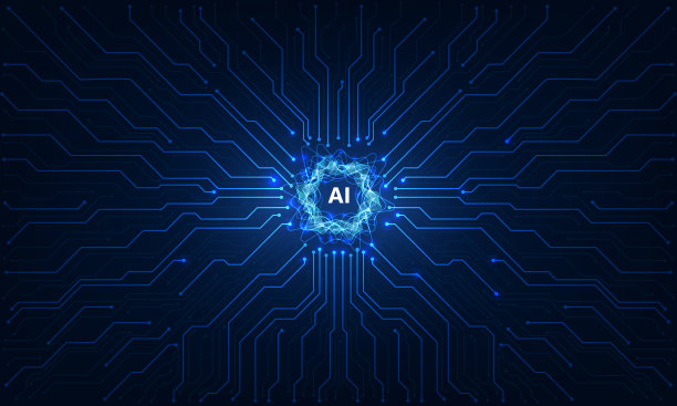 摘要数字人工智能机器人电路板上的浅蓝色背景。聊天机器人和电路技术。数字字符在低多边形线框矢量插图。图片下载