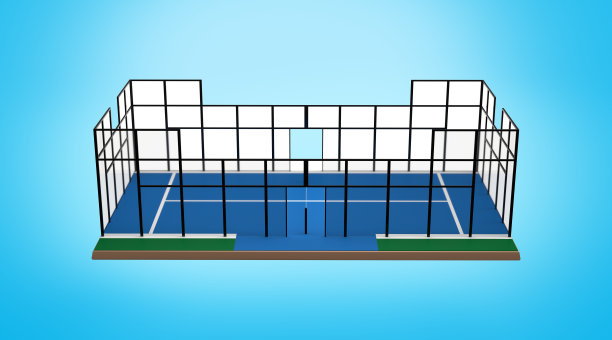 球拍网球场前视图隔离软蓝色背景3D插图图片下载