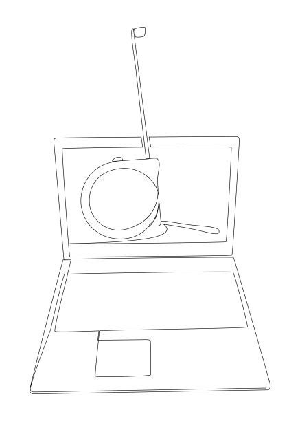 一条连续的笔记本电脑线，用尺子胶带。细线插图矢量概念。轮廓画创意。图片下载