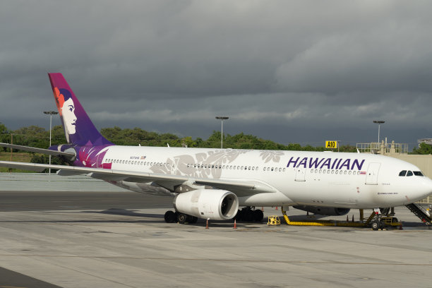 美国夏威夷，檀香山——2024年1月16日:一架夏威夷航空公司的飞机停在檀香山国际机场的停机坪上。檀香山，夏威夷，美国。图片下载