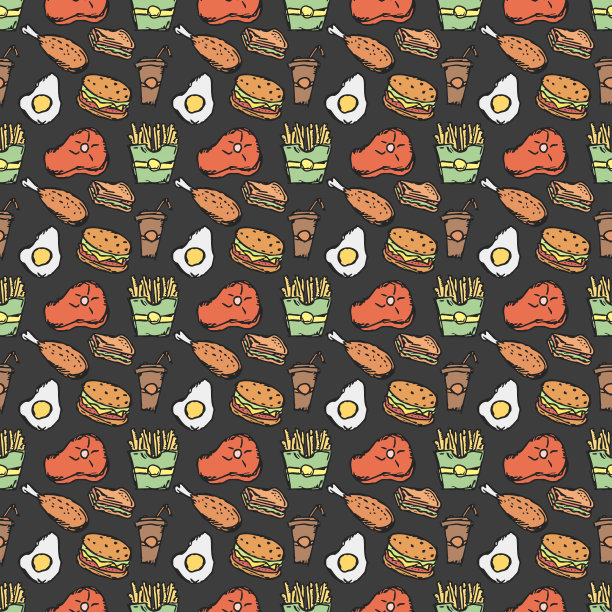 无缝的美国食物模式。用美国食物图标涂鸦插图。快餐背景图片下载
