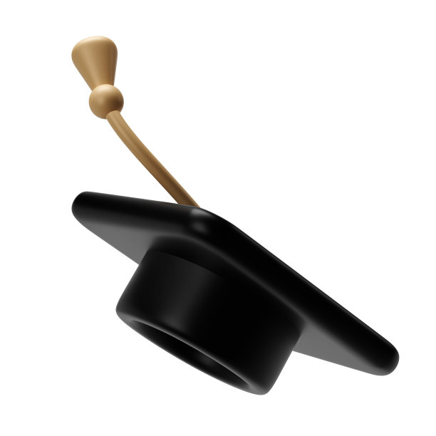 三维飞毕业黑色帽子。学校图标。帽子在空中。毕业于大学或学院。教育、培训、知识概念卡通插画图片下载