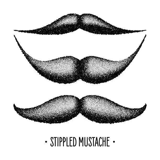点状的复古胡子。卷曲的面部毛发。文艺范儿十足的大胡子。点画，点画和阴影，点画图案，半色调效果。矢量图图片下载