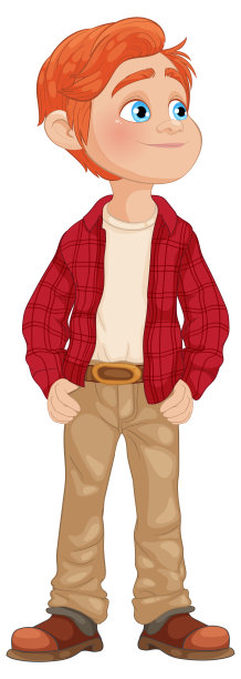 红头发的男孩穿着一件红色格子衬衫图片下载