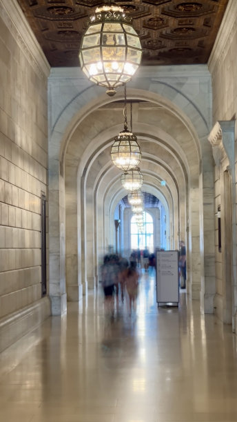 2024年6月，在纽约图书馆内，用长时间快门拍摄的走廊照片，让人们模糊不清图片下载