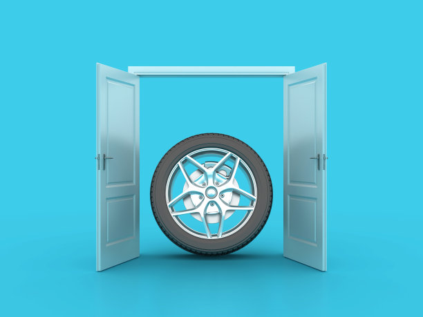 3D车轮与打开的门图片下载
