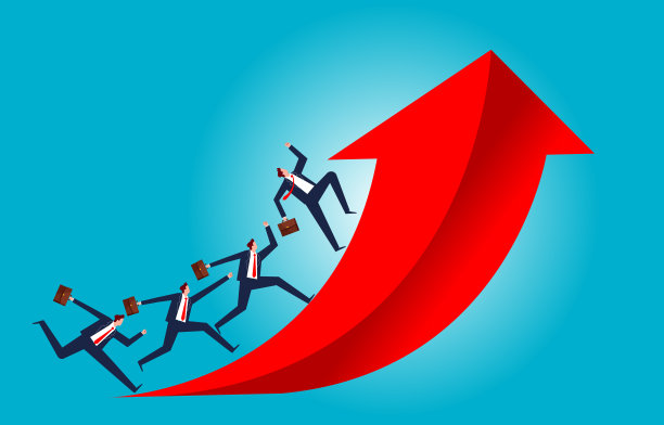 事业或商业发展和进步，自我提升，收入增加或营销，工作晋升，向上的箭头随着一群商人向上的箭头奔跑。图片下载