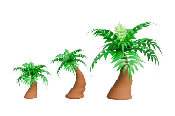 夏季沙滩上椰子树的3D插图，卡通风格的大海度假图片下载