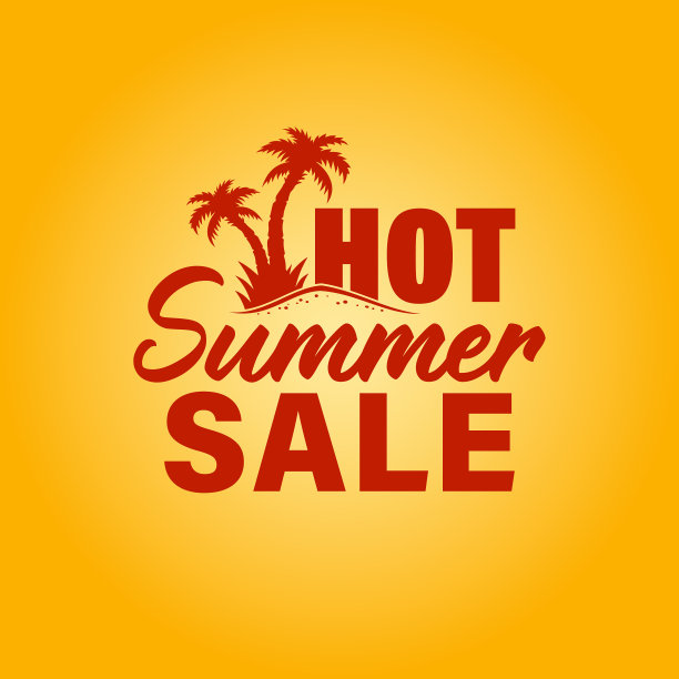 炎热的夏季销售横幅，标签，徽章，邮票，印记，贴纸与棕榈树，沙子和炎热的夏季销售字母图片下载