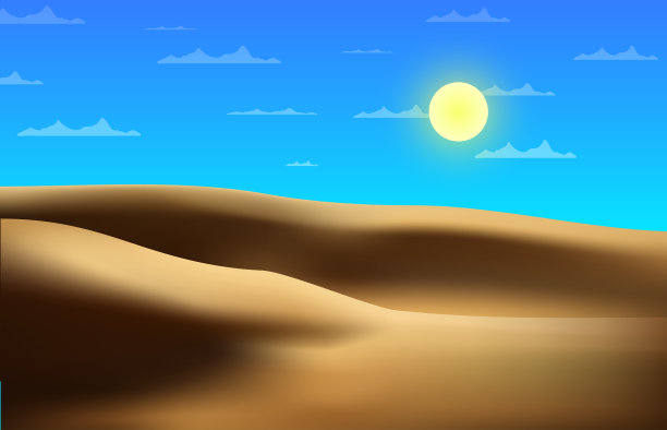 阳光明媚的沙漠景观，那里的沙子在阳光下闪耀，天空中的云图片下载