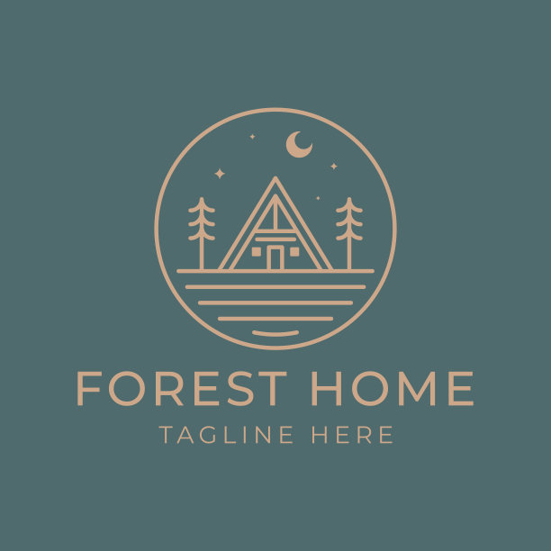 小屋标志徽章夏夜森林之家旅行小屋营地木屋图片下载