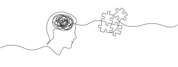 男人头部特写，线条拼图展现心理健康教育概念矢量插画图片下载