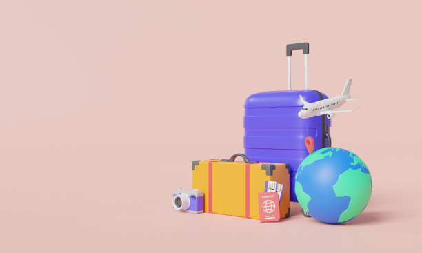 在线旅游概念。出国旅行和飞行。旅游网上购票。旅行计划。环游世界。旅行装备和行李。旅游和旅游概念模板。三维图标渲染图图片下载